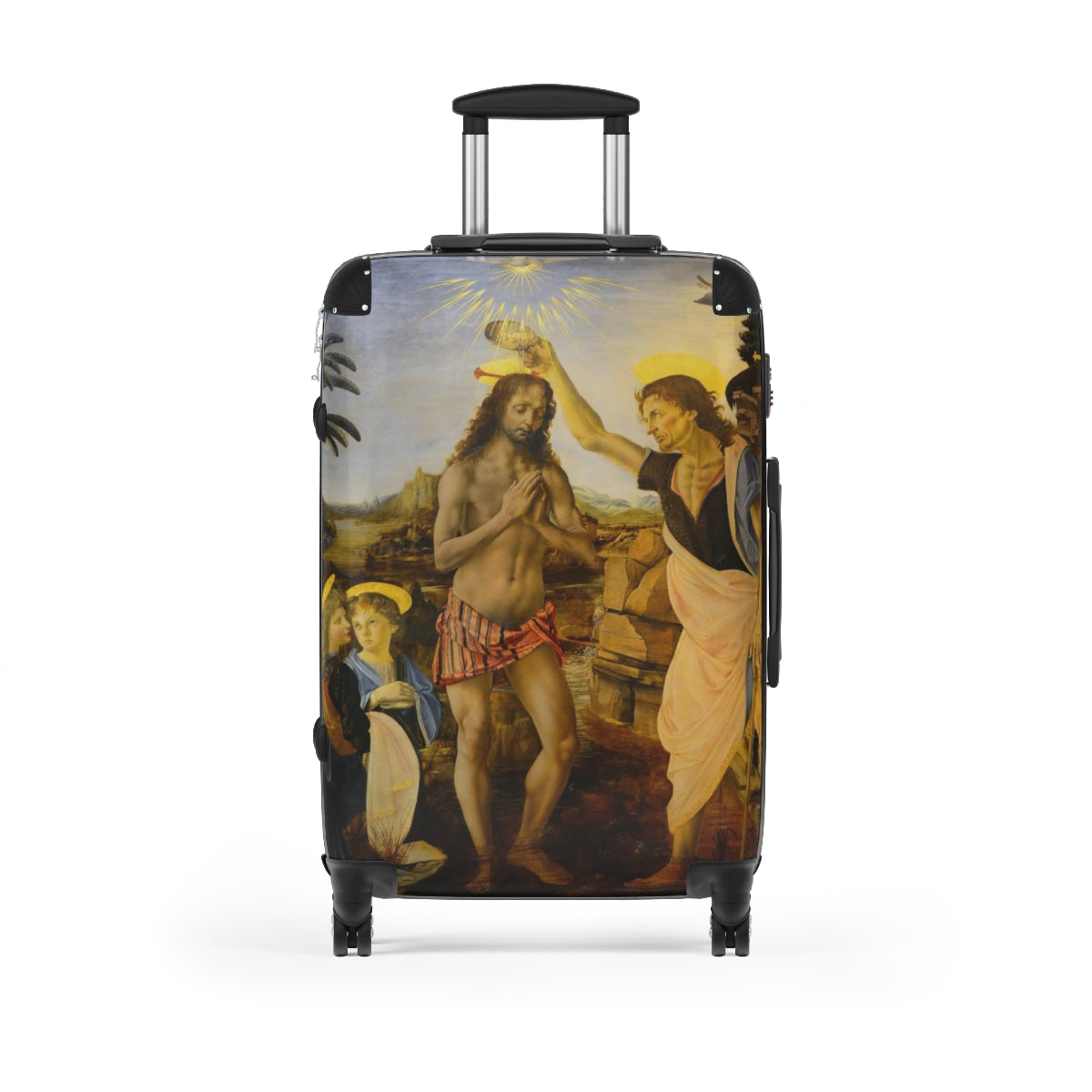 Getrott The Baptism of Christ (Verrocchio and Leonardo) Black Cabin Suitcase Extended Storage Adjustable Telescopic Handle Double wheeled Polycarbonate Hard-shell Built-in Lock-Bags-Geotrott