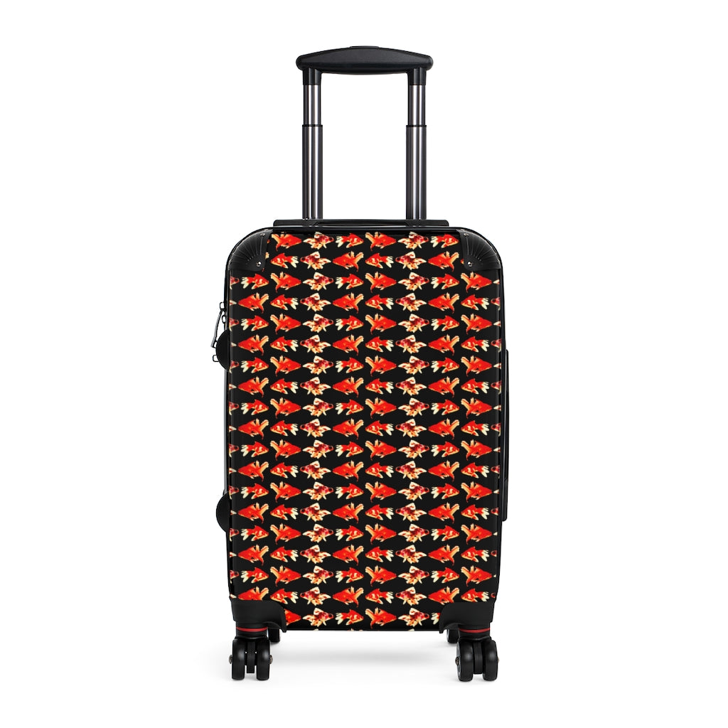 Getrott Goldfish Red Pattern Black Cabin Suitcase Extended Storage Adjustable Telescopic Handle Double wheeled Polycarbonate Hard-shell Built-in Lock-Bags-Geotrott