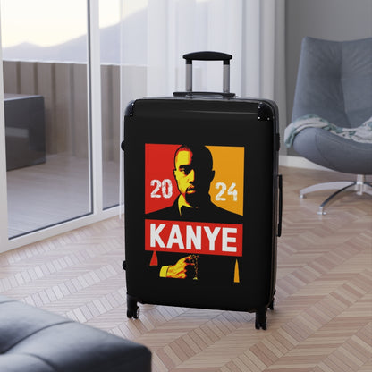 Getrott Kanye West for President 2024 Black Red Yellow Cabin Suitcase Extended Storage Adjustable Telescopic Handle Double wheeled Polycarbonate Hard-shell Built-in Lock-Bags-Geotrott