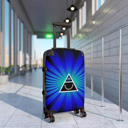 Getrott Illuminati Triangle Happy Face Blue Cabin Suitcase Extended Storage Adjustable Telescopic Handle Double wheeled Polycarbonate Hard-shell Built-in Lock-Bags-Geotrott