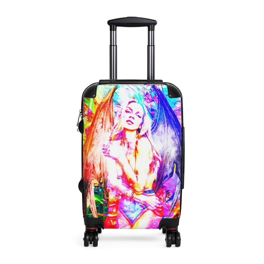 Getrott Evil Angel Graffiti Cabin Suitcase Inner Pockets Extended Storage Adjustable Telescopic Handle Inner Pockets Double wheeled Polycarbonate Hard-shell Built-in Lock