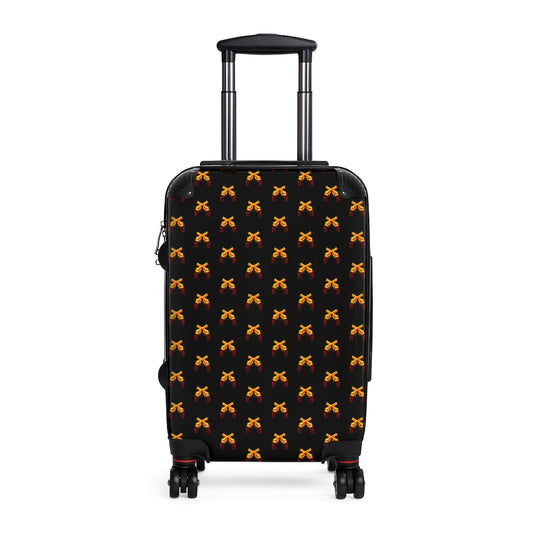 Getrott Magnum Guns Crossed Golden Emblem Pattern Black Cabin Luggage Extended Storage Adjustable Telescopic Handle Double wheeled Polycarbonate Hard-shell Built-in Lock-Bags-Geotrott