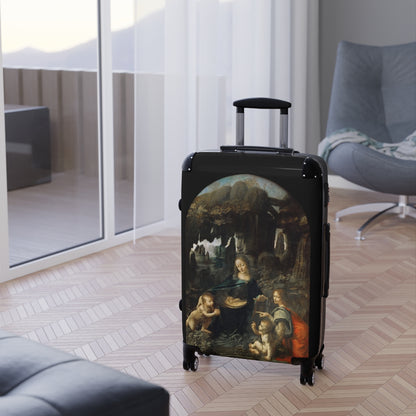 Getrott The Virgin of the Rocks by Leonardo Da Vinci Black Cabin Suitcase Extended Storage Adjustable Telescopic Handle Double wheeled Polycarbonate Hard-shell Built-in Lock-Bags-Geotrott