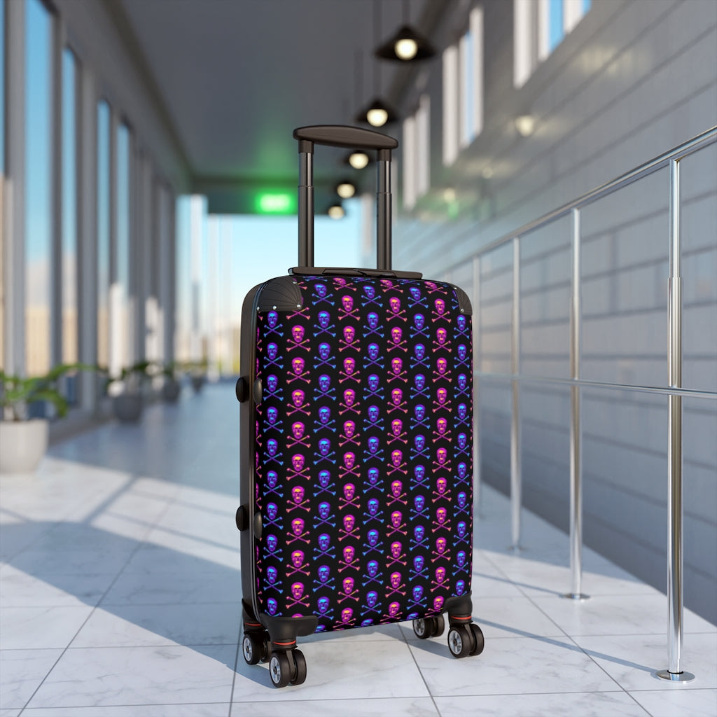 Getrott Pink Blue Skull & Bones Pattern Black Cabbin Luggage Carry-On Travel Check Luggage 4-Wheel Spinner Suitcase Bag Multiple Colors and Sizes-Bags-Geotrott