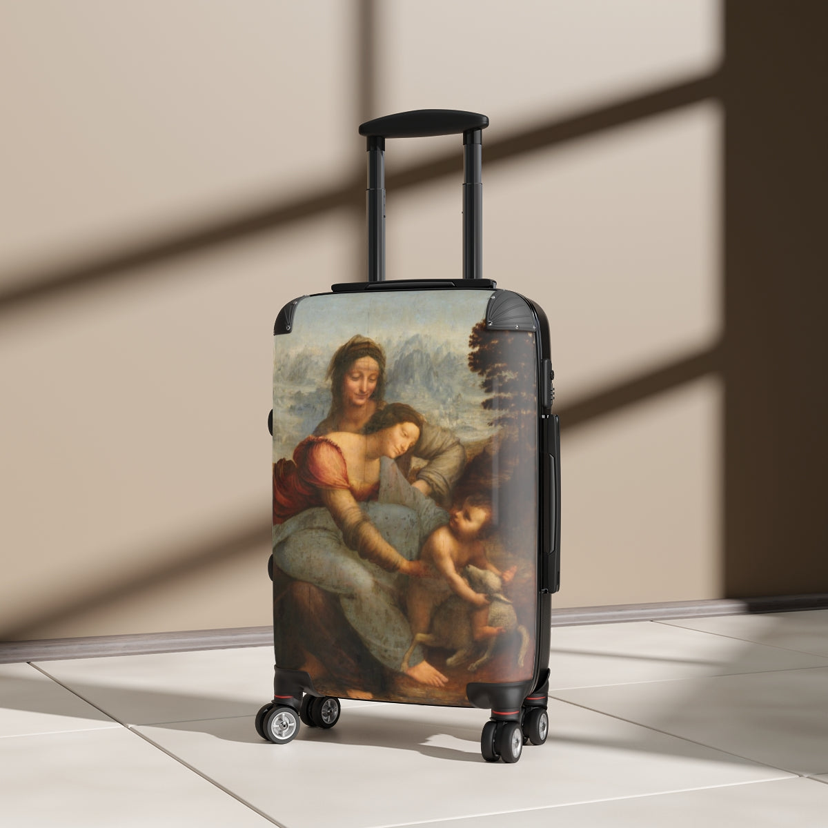 Getrott The Virgin and Child with Saint Anne by Leonardo Da Vinci Black Cabin Suitcase Extended Storage Adjustable Telescopic Handle Double wheeled Polycarbonate Hard-shell Built-in Lock-Bags-Geotrott