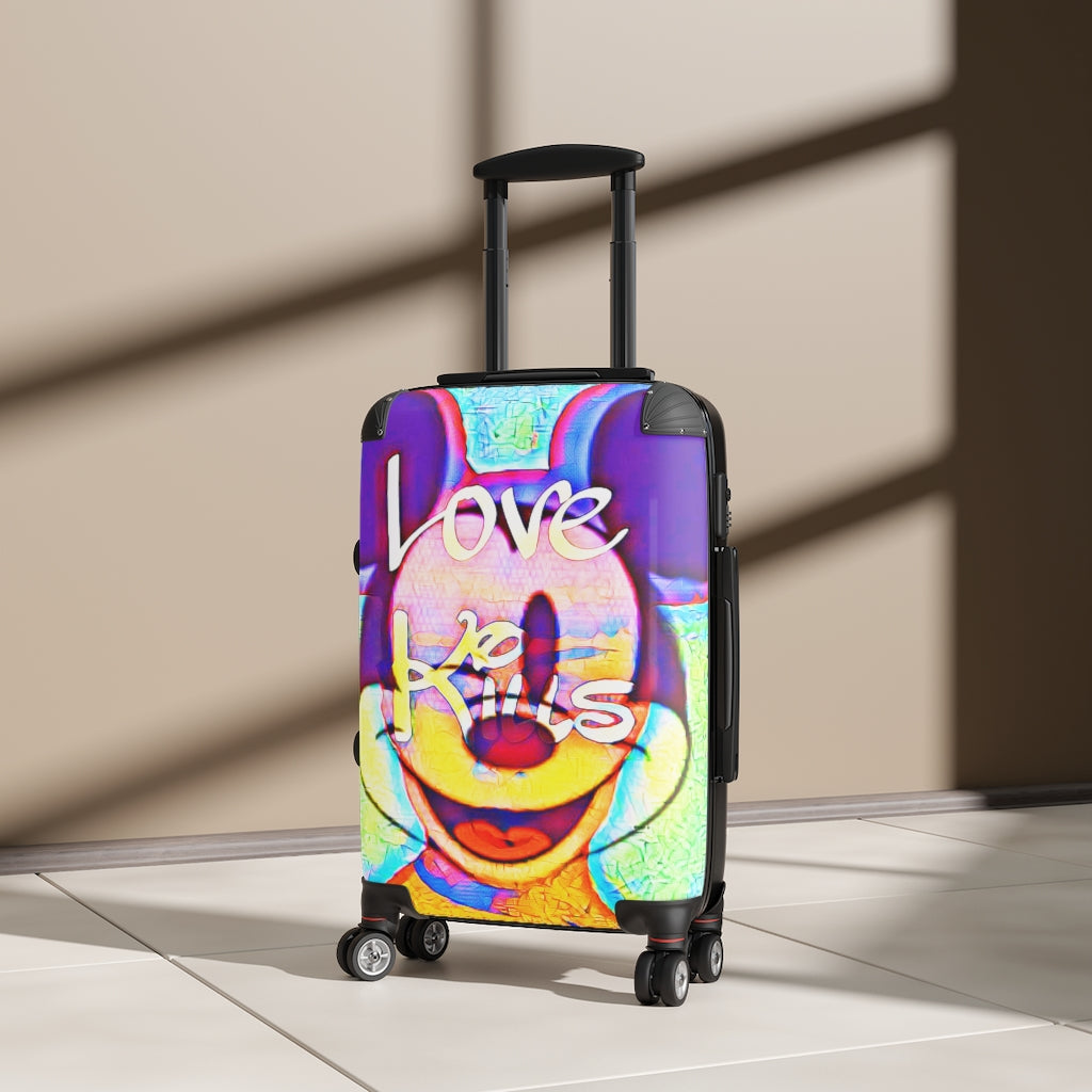 Getrott Graffiti Mickey Love Mesage Art Cabin Suitcase Extended Storage Adjustable Telescopic Handle Double wheeled Polycarbonate Hard-shell Built-in Lock-Bags-Geotrott