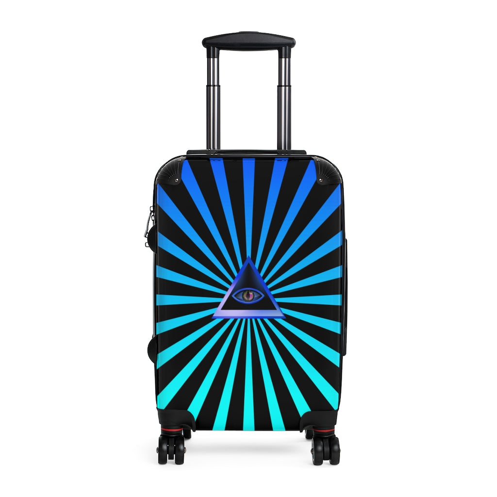 Getrott Triangle Eye Illuminati Blue Esoteric Cabin Suitcase Inner Pockets Extended Storage Adjustable Telescopic Handle Inner Pockets Double wheeled Polycarbonate Hard-shell Built-in Lock