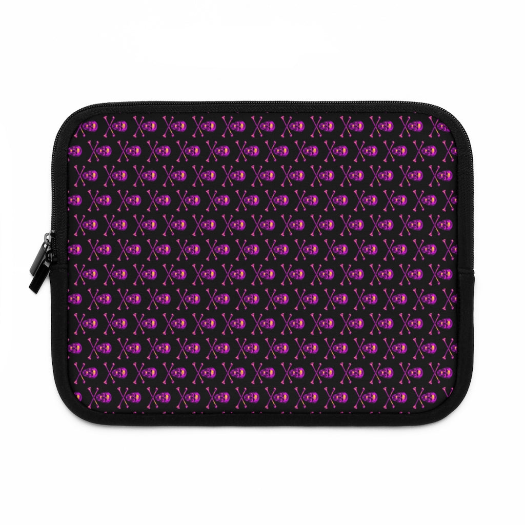 Getrott Pink Skull and Bones Pattern Black Laptop Sleeve