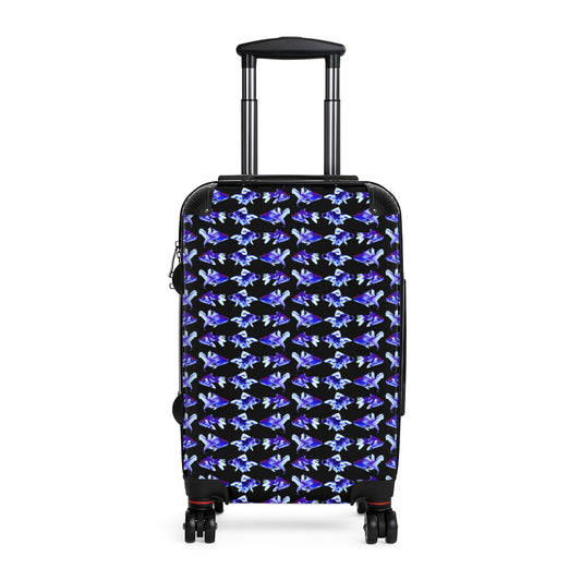 Getrott Goldfish Fish Blue Pattern Black Cabin Suitcase Inner Pockets Extended Storage Adjustable Telescopic Handle Inner Pockets Double wheeled Polycarbonate Hard-shell Built-in Lock