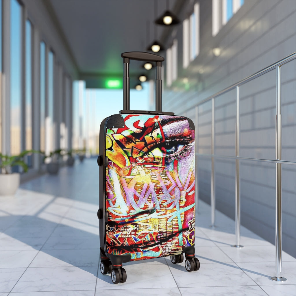 Getrott Eddy Bogaert Graffiti Art Girl Face 3 Cabin Suitcase Extended Storage Adjustable Telescopic Handle Double wheeled Polycarbonate Hard-shell Built-in Lock-Bags-Geotrott