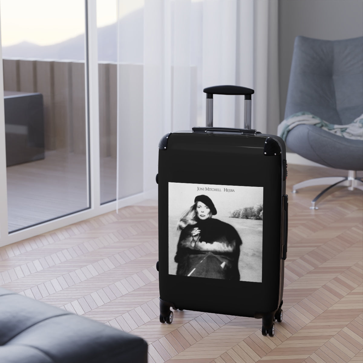 Getrott Joni Mitchell Hejira 1976 Black Cabin Suitcase Extended Storage Adjustable Telescopic Handle Double wheeled Polycarbonate Hard-shell Built-in Lock-Bags-Geotrott