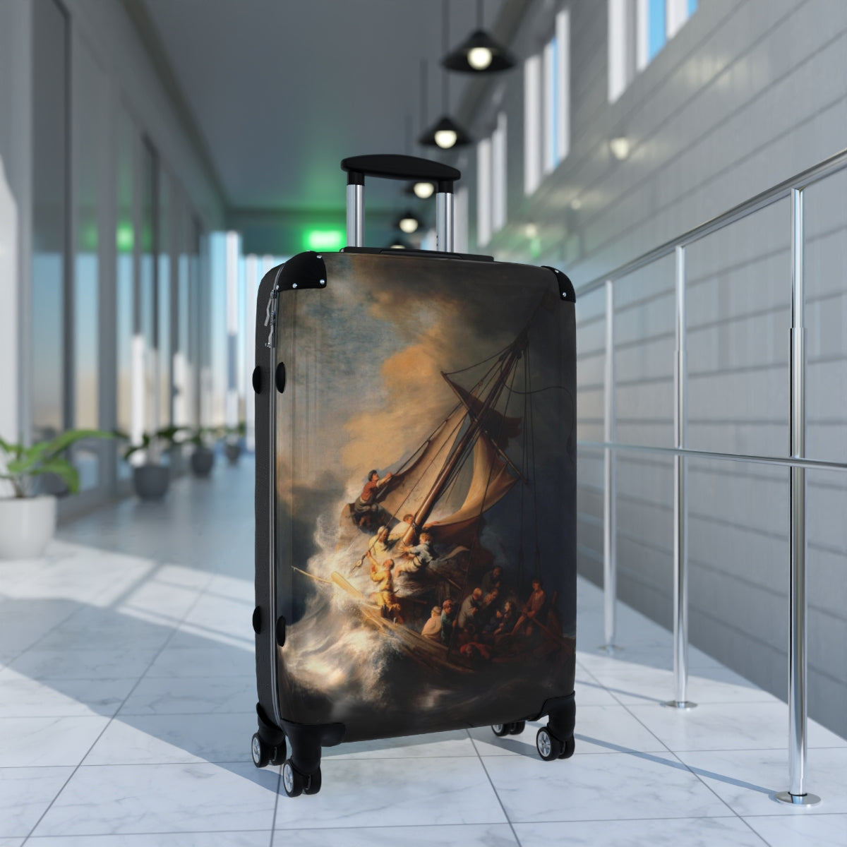 Getrott Christ in The Storm on the Sea of Galilee Rembrandt Black Cabin Suitcase Inner Pockets Extended Storage Adjustable Telescopic Handle Inner Pockets Double wheeled Polycarbonate Hard-shell Built-in Lock