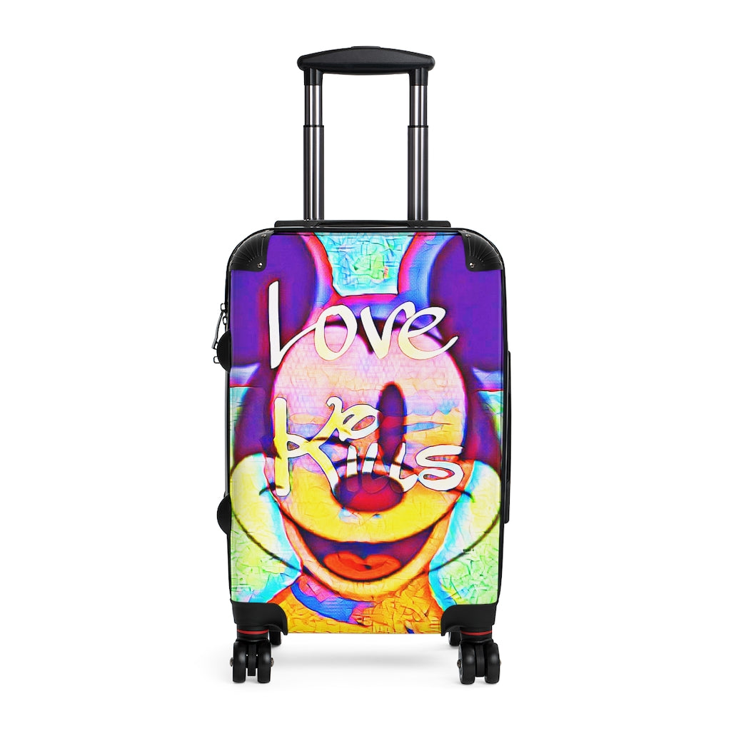 Getrott Graffiti Mickey Love Mesage Art Cabin Suitcase Inner Pockets Extended Storage Adjustable Telescopic Handle Inner Pockets Double wheeled Polycarbonate Hard-shell Built-in Lock