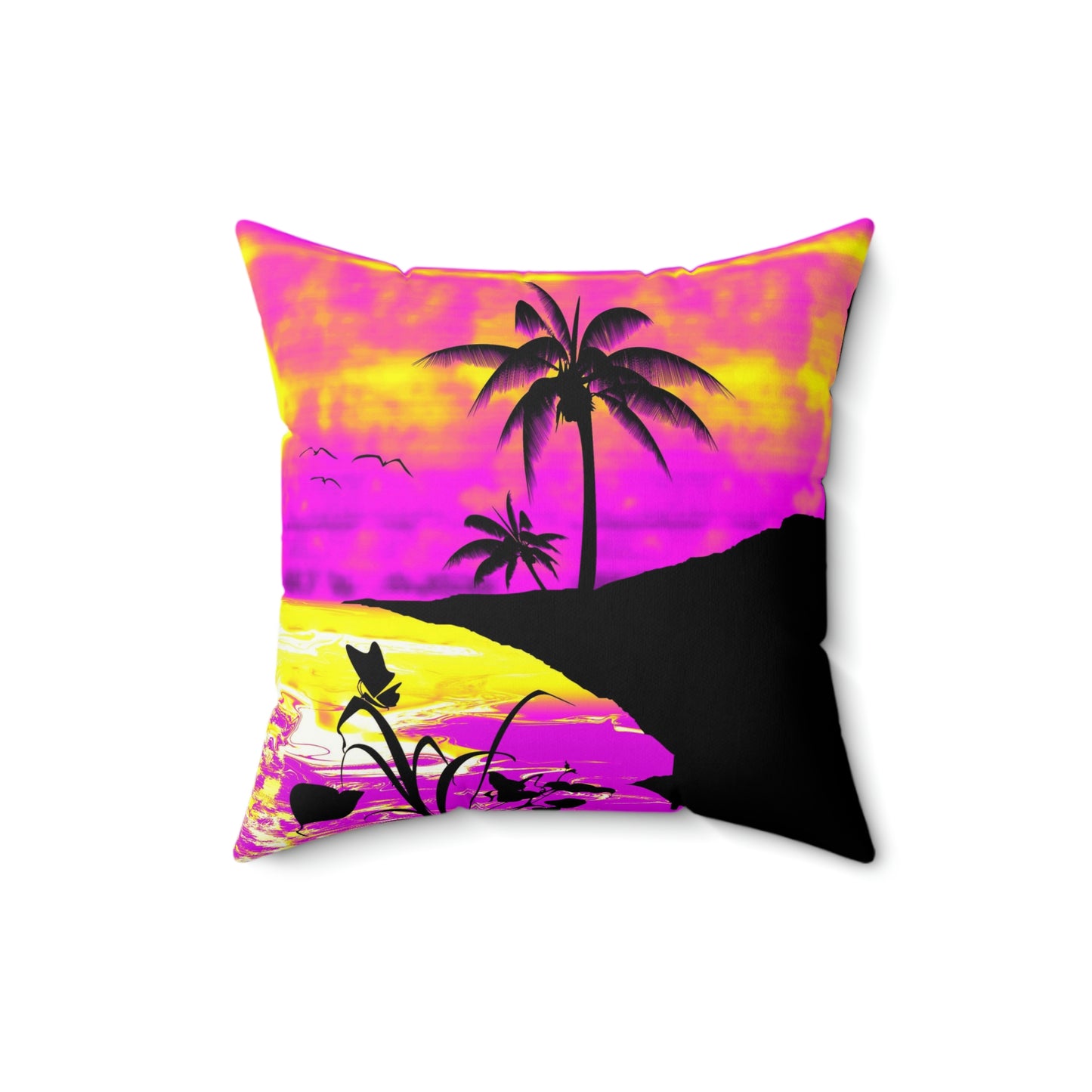 Sunset Beach on San Juan El Morro Palms Pink Purple White Spun Polyester Square Pillow