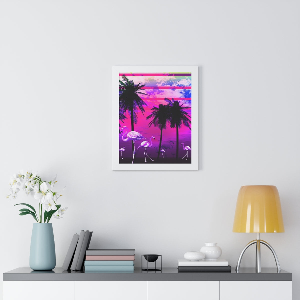 Getrott Pink Beach Flamingo Sunset Framed Paper Posters LexJet Premium 200 gsm paper