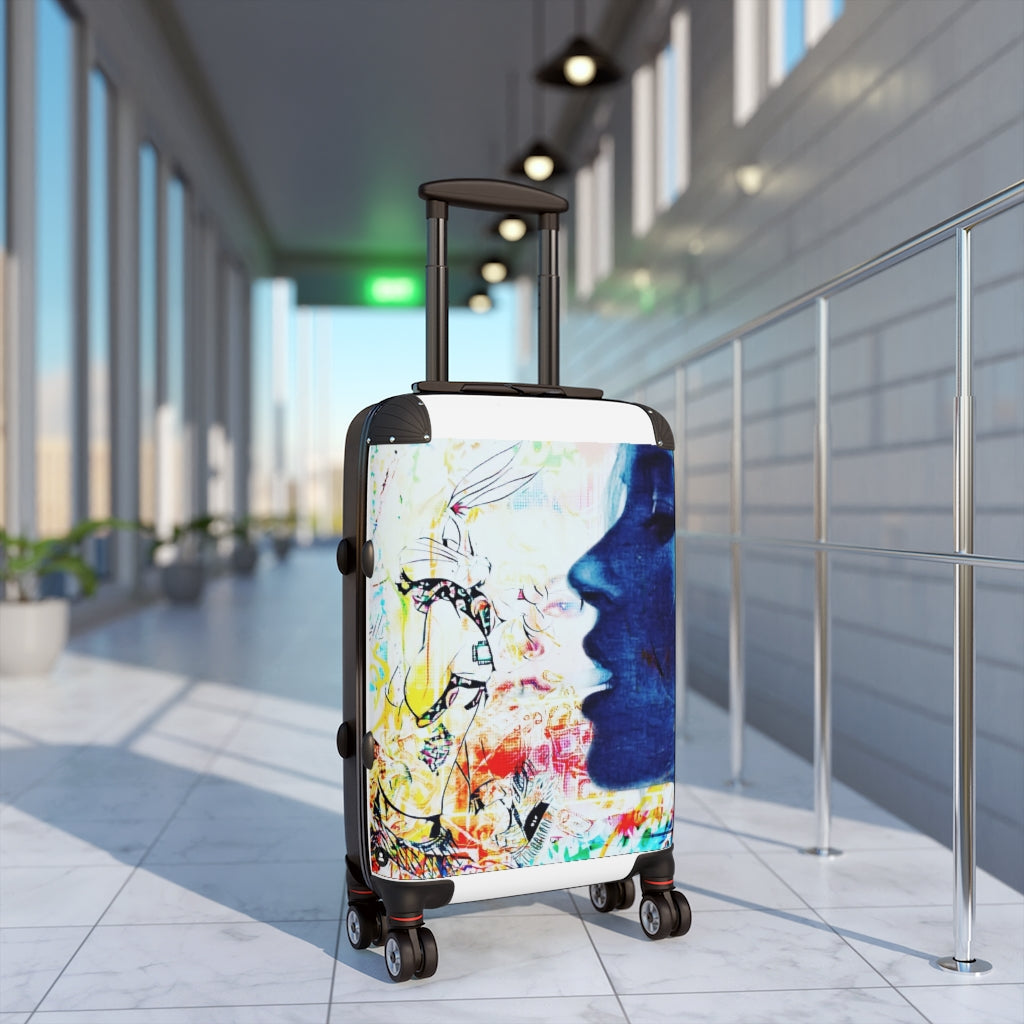 Getrott Blue Face graffiti with Cartoons Cabin Suitcase Inner Pockets Extended Storage Adjustable Telescopic Handle Inner Pockets Double wheeled Polycarbonate Hard-shell Built-in Lock
