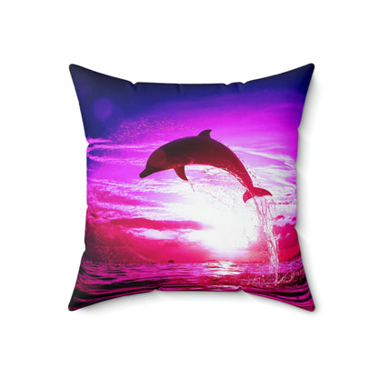 Dolphin Dream Flying Jumping Water Splater Pink Purple White Spun Polyester Square Pillow-Home Decor-Geotrott