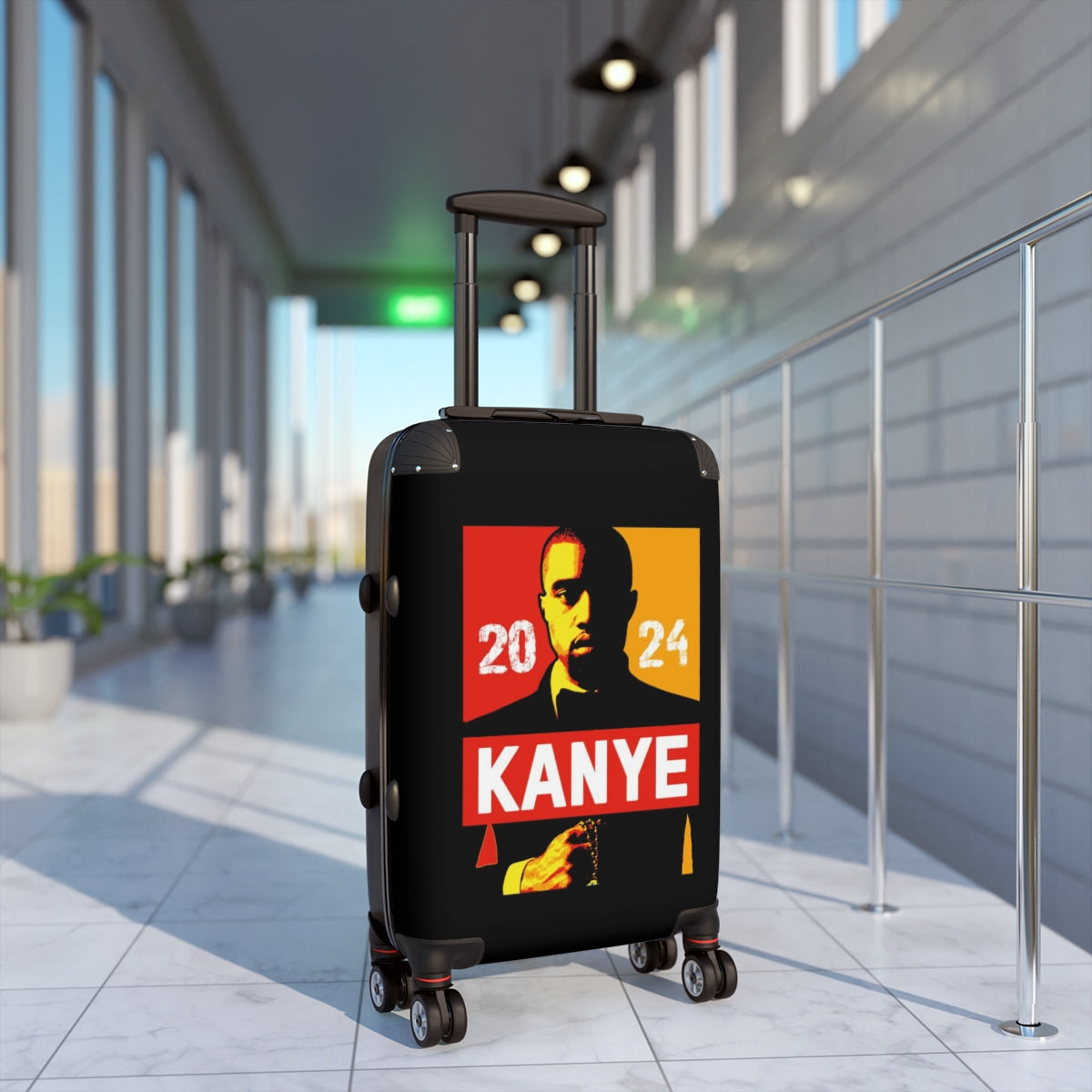 Getrott Kanye West for President 2024 Black Red Yellow Cabin Suitcase Inner Pockets Extended Storage Adjustable Telescopic Handle Inner Pockets Double wheeled Polycarbonate Hard-shell Built-in Lock