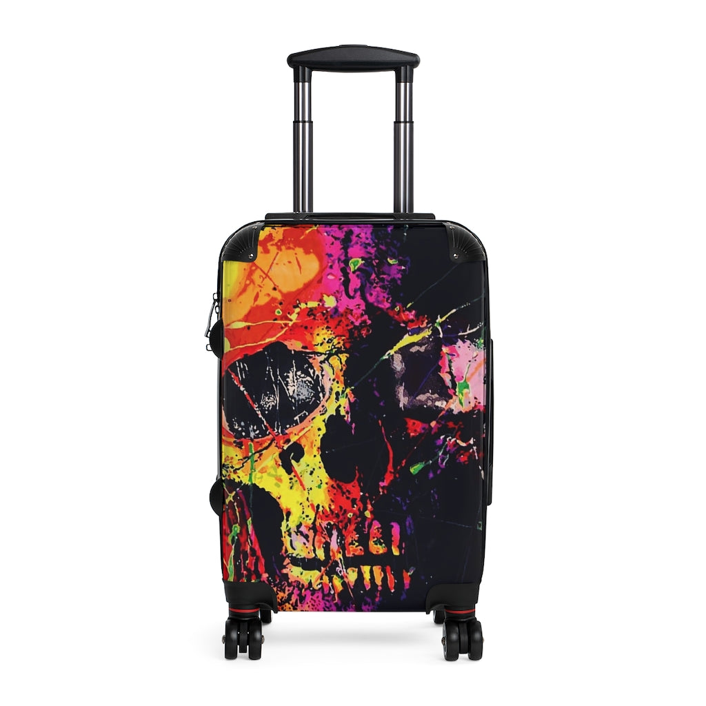 Getrott Skull Graffiti Art Cabin Suitcase Inner Pockets Extended Storage Adjustable Telescopic Handle Inner Pockets Double wheeled Polycarbonate Hard-shell Built-in Lock Carry-On Travel Check Luggage 4-Wheel Spinner Suitcase Bag Multiple Colors and Sizes