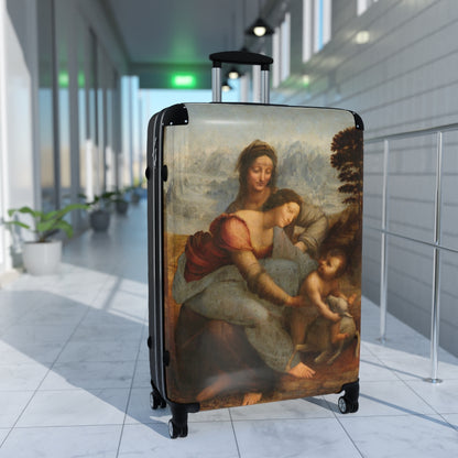 Getrott The Virgin and Child with Saint Anne by Leonardo Da Vinci Black Cabin Suitcase Extended Storage Adjustable Telescopic Handle Double wheeled Polycarbonate Hard-shell Built-in Lock-Bags-Geotrott