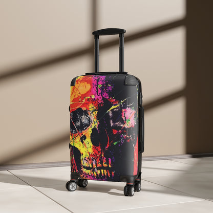 Getrott Skull Graffiti Art Cabin Suitcase Extended Storage Adjustable Telescopic Handle Double wheeled Polycarbonate Hard-shell Built-in Lock Carry-On Travel Check Luggage 4-Wheel Spinner Suitcase Bag Multiple Colors and Sizes-Bags-Geotrott