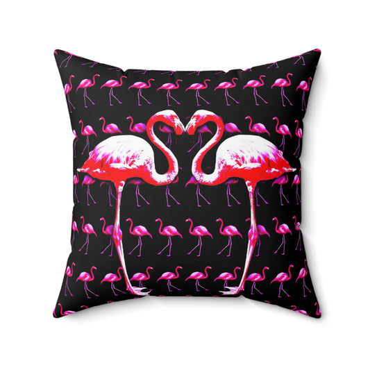 Geotrott Pink Flamingo Birds Kissing Art Spun Polyester Square Pillow-Home Decor-Geotrott