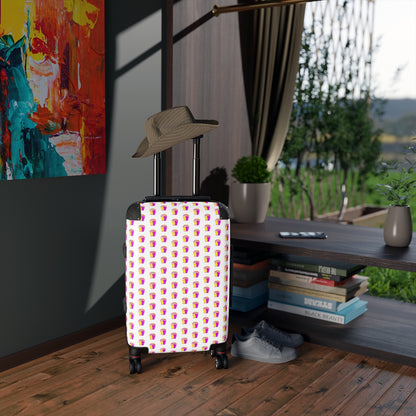 Getrott Cruise Ship Pink Pattern White Cabin Luggage Extended Storage Adjustable Telescopic Handle Double wheeled Polycarbonate Hard-shell Built-in Lock-Bags-Geotrott