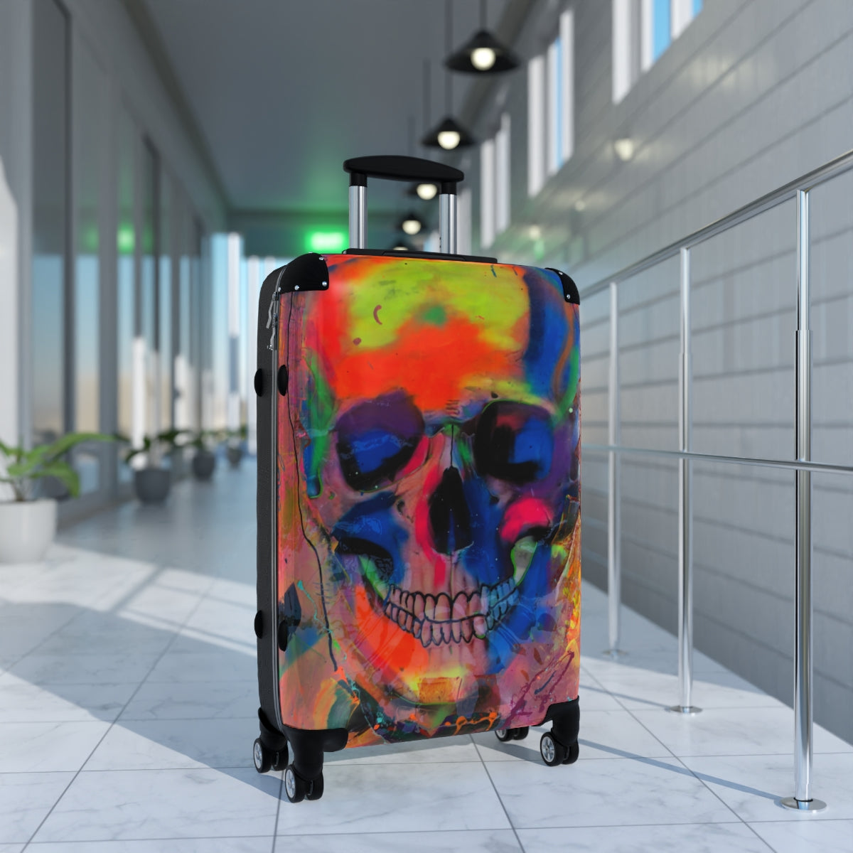 Getrott Eddy Bogaert Halloween Skull Graffiti Art Collection Poster 2 Black Cabin Suitcase Extended Storage Adjustable Telescopic Handle Double wheeled Polycarbonate Hard-shell Built-in Lock-Bags-Geotrott