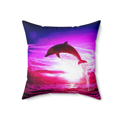 Dolphin Dream Flying Jumping Water Splater Pink Purple White Spun Polyester Square Pillow-Home Decor-Geotrott