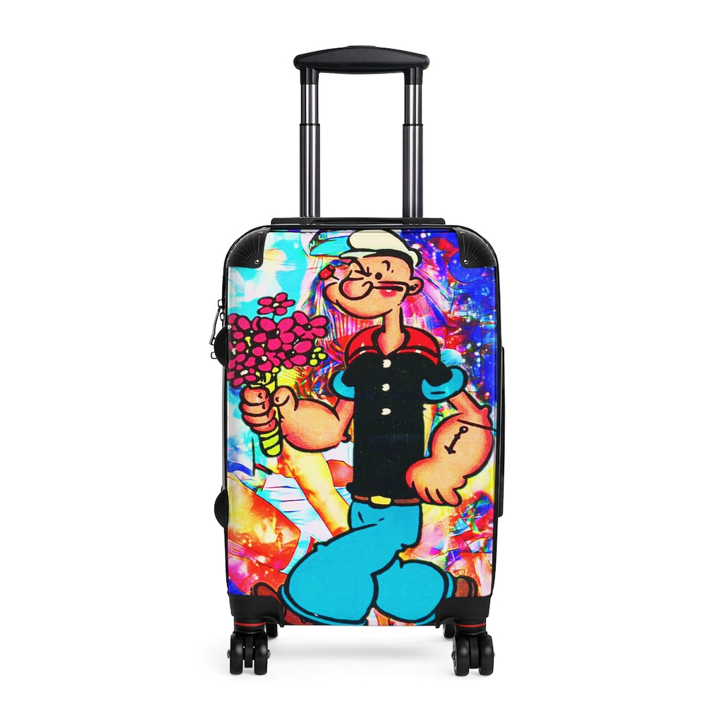 Getrott Graffiti Art Popeye Cartoon Cabin Suitcase Inner Pockets Extended Storage Adjustable Telescopic Handle Inner Pockets Double wheeled Polycarbonate Hard-shell Built-in Lock