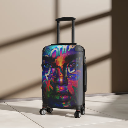 Getrott Eddy Bogaert Graffiti Art Girl Face 1 Cabin Suitcase Extended Storage Adjustable Telescopic Handle Double wheeled Polycarbonate Hard-shell Built-in Lock-Bags-Geotrott