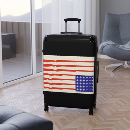 Getrott US Flag Guns for Stripes Planes for Stars 1970 World Classic Poster Black Cabin Suitcase Extended Storage Adjustable Telescopic Handle Double wheeled Polycarbonate Hard-shell Built-in Lock-Bags-Geotrott