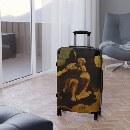 Getrott Saint Jerome in the Wilderness by Leonardo Da Vinci Black Cabin Suitcase Extended Storage Adjustable Telescopic Handle Double wheeled Polycarbonate Hard-shell Built-in Lock-Bags-Geotrott