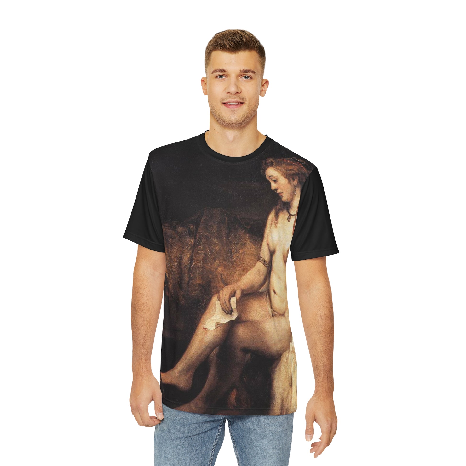 Bathsheba at Her Bath Painting by Rembrandt Classic Art Men's Polyester Tee (AOP)-All Over Prints-Geotrott