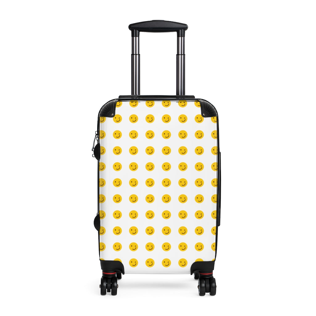 Getrott Emojis Winking Face Cabin Suitcase Inner Pockets Extended Storage Adjustable Telescopic Handle Inner Pockets Double wheeled Polycarbonate Hard-shell Built-in Lock