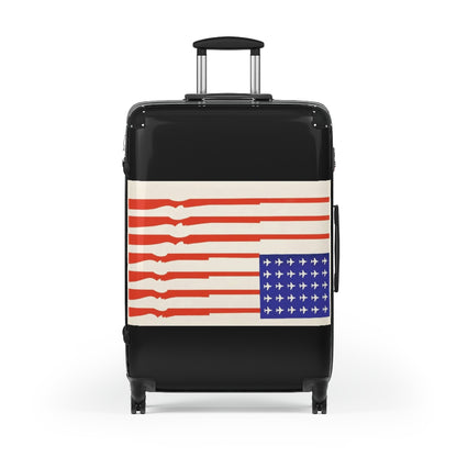 Getrott US Flag Guns for Stripes Planes for Stars 1970 World Classic Poster Black Cabin Suitcase Extended Storage Adjustable Telescopic Handle Double wheeled Polycarbonate Hard-shell Built-in Lock-Bags-Geotrott