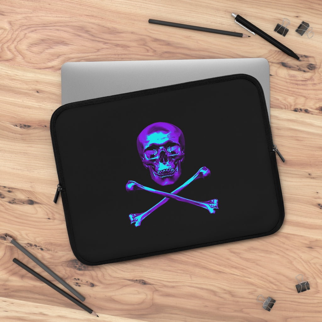 Getrott Purple Blue Skull and Bones Black Laptop Sleeve