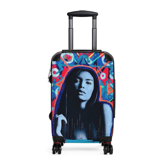 Getrott Graffiti Blue Face Girl Cabin Suitcase Extended Storage Adjustable Telescopic Handle Double wheeled Polycarbonate Hard-shell Built-in Lock-Bags-Geotrott