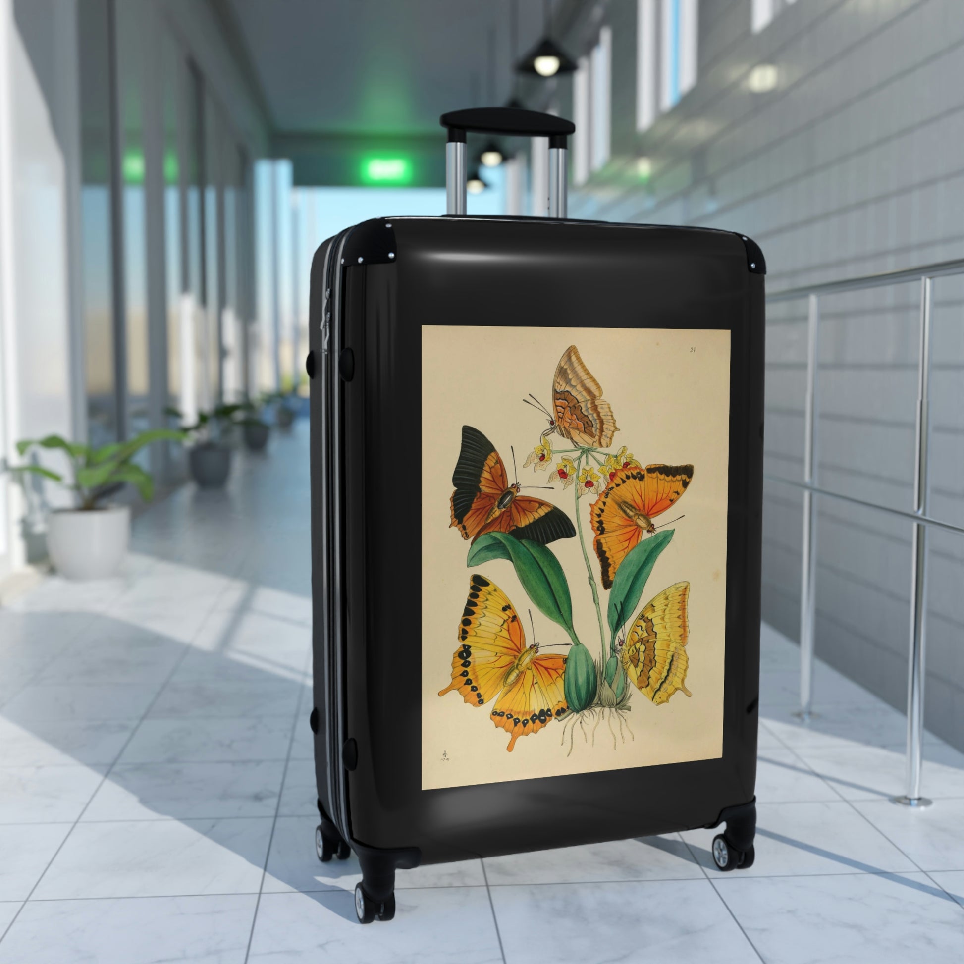 Getrott Butterflies Macrolepidopteran Rhopalocera Yellow Lepidoptera Cabin Suitcase Rolling Luggage Inner Pockets Extended Storage Adjustable Telescopic Handle Inner Pockets Double wheeled Polycarbonate Hard-shell Built-in Lock