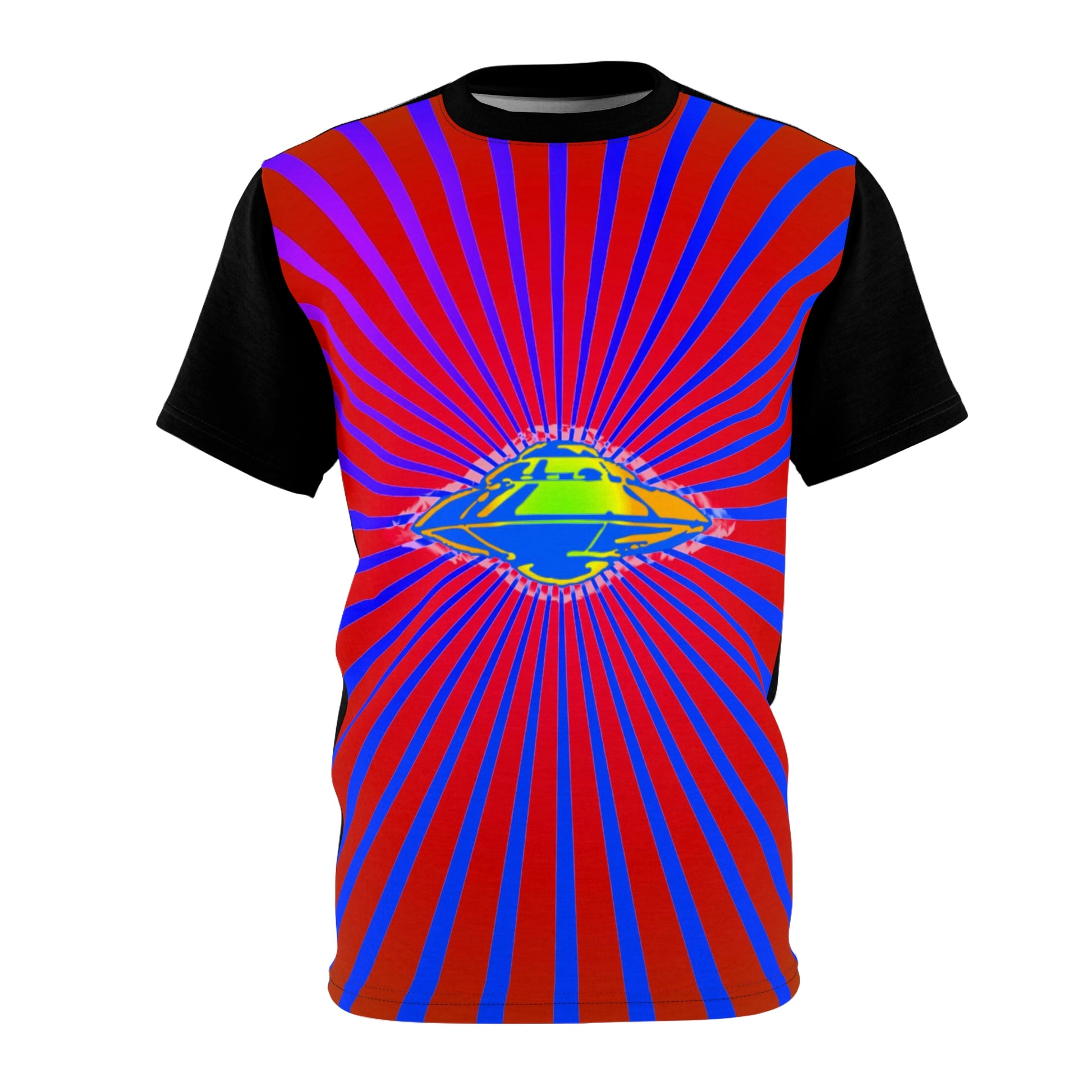 Geotrott Alien UFO Space Ship Flying Saucer Secret Aircraft Pink Blue Unisex AOP Cut & Sew Tee-All Over Prints-Geotrott