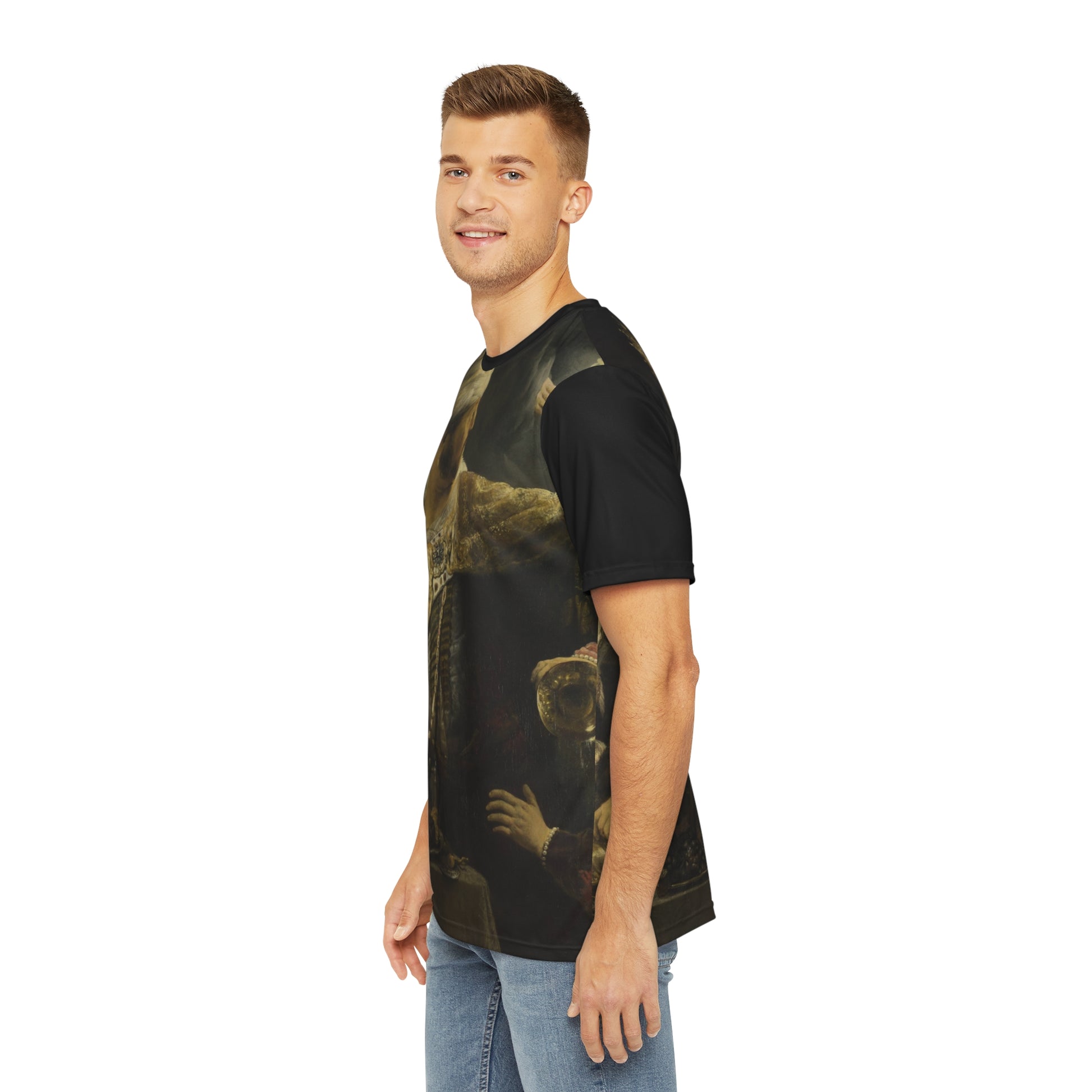 Belshazzars Feast Painting by Rembrandt Classic Art Men's Polyester Tee (AOP)-All Over Prints-Geotrott