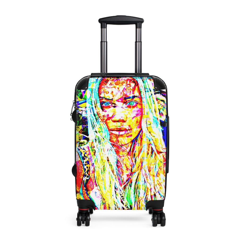 Getrott Aria Face Graffiti Art Cabin Suitcase Inner Pockets Extended Storage Adjustable Telescopic Handle Inner Pockets Double wheeled Polycarbonate Hard-shell Built-in Lock