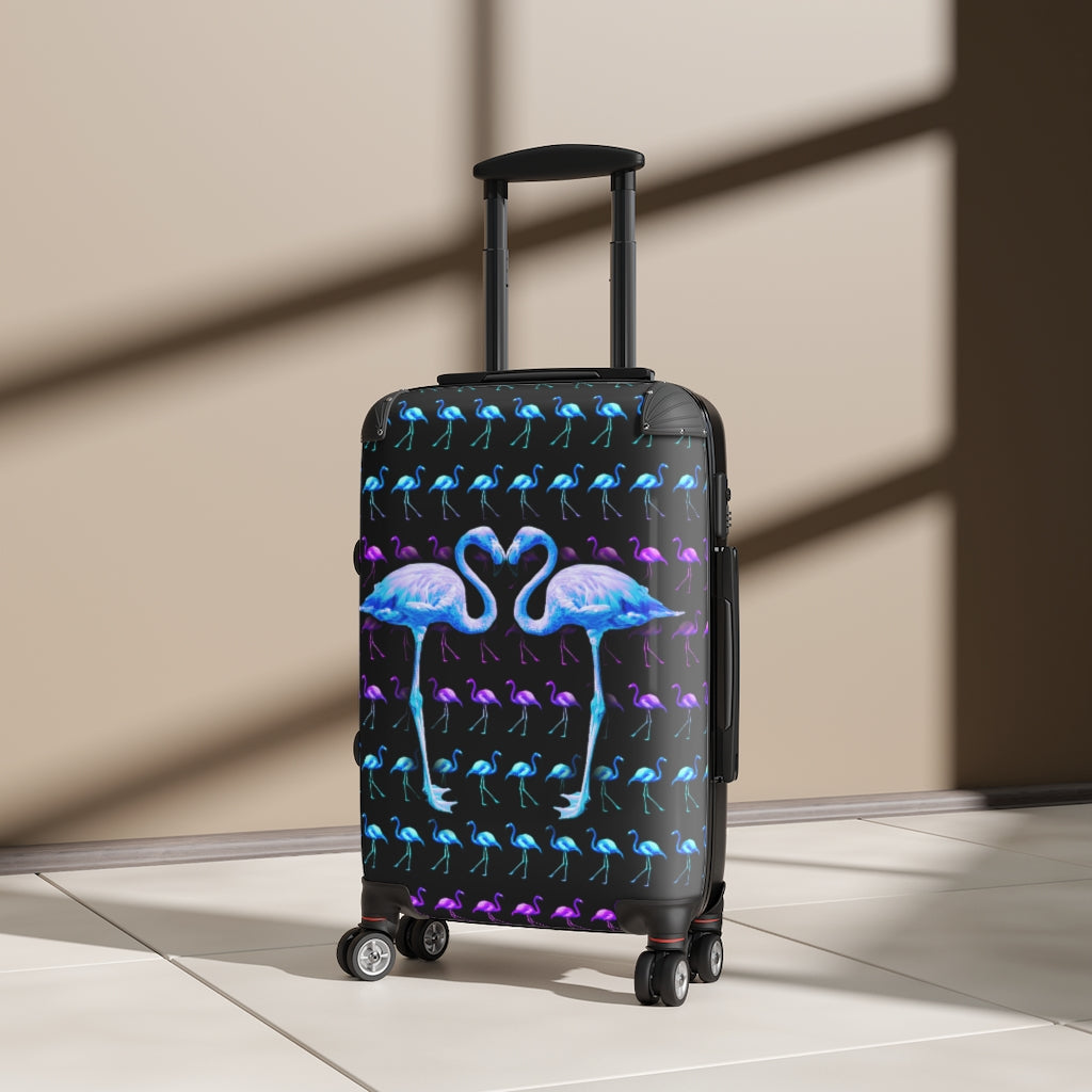 Getrott Blue Flamingos Kissing Cabin Luggage Inner Pockets Extended Storage Adjustable Telescopic Handle Inner Pockets Double wheeled Polycarbonate Hard-shell Built-in Lock