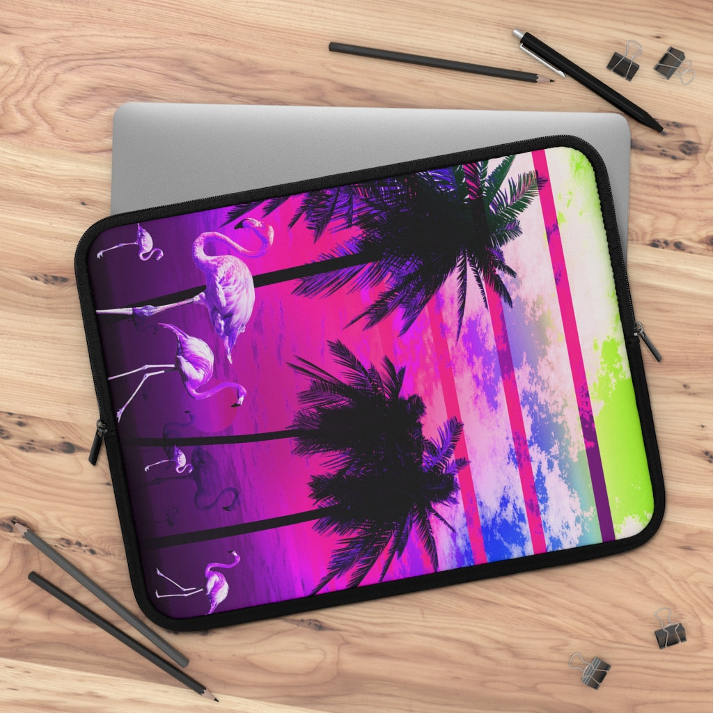 Getrott Pink Beach Sunset Flamingos Laptop Sleeve-Laptop Sleeve-Geotrott