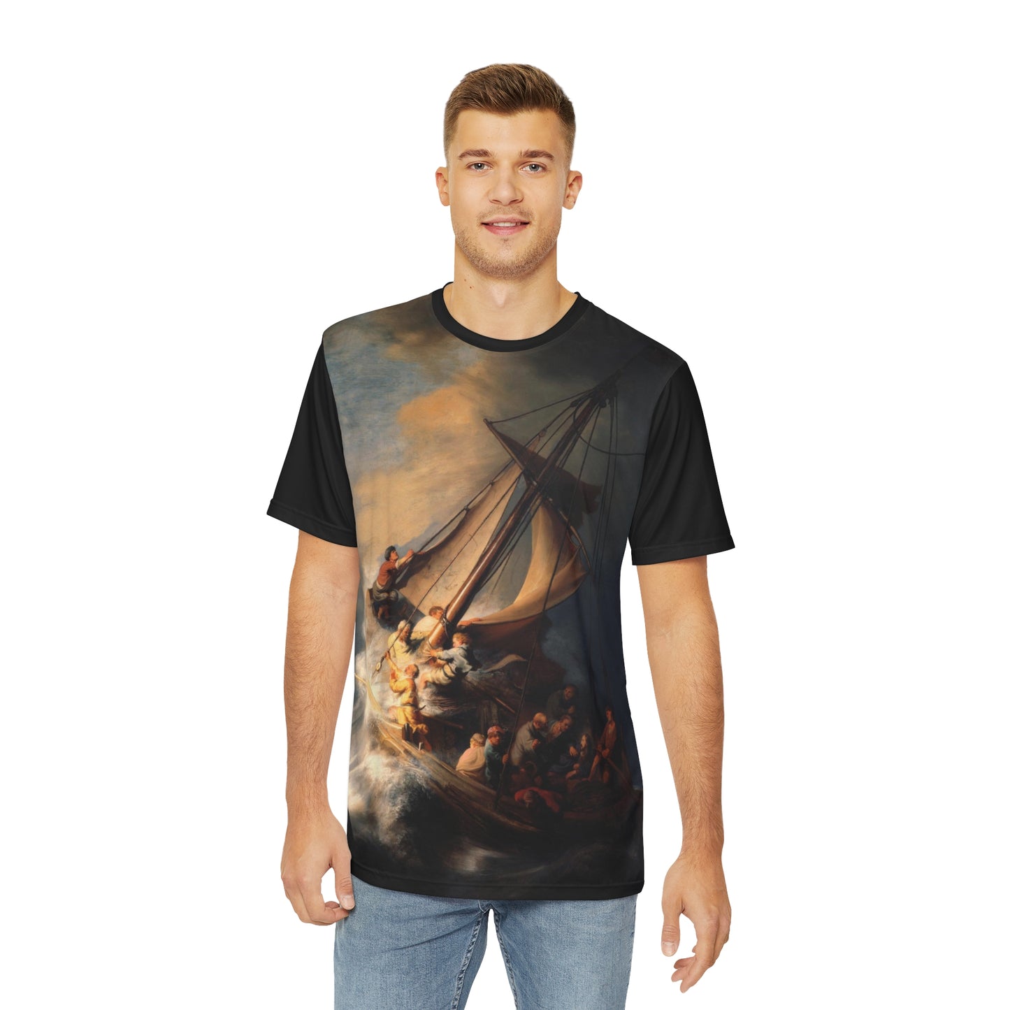 The Storm on the Sea of Galilee Painting by Rembrandt Classic Art Men's Polyester Tee (AOP)