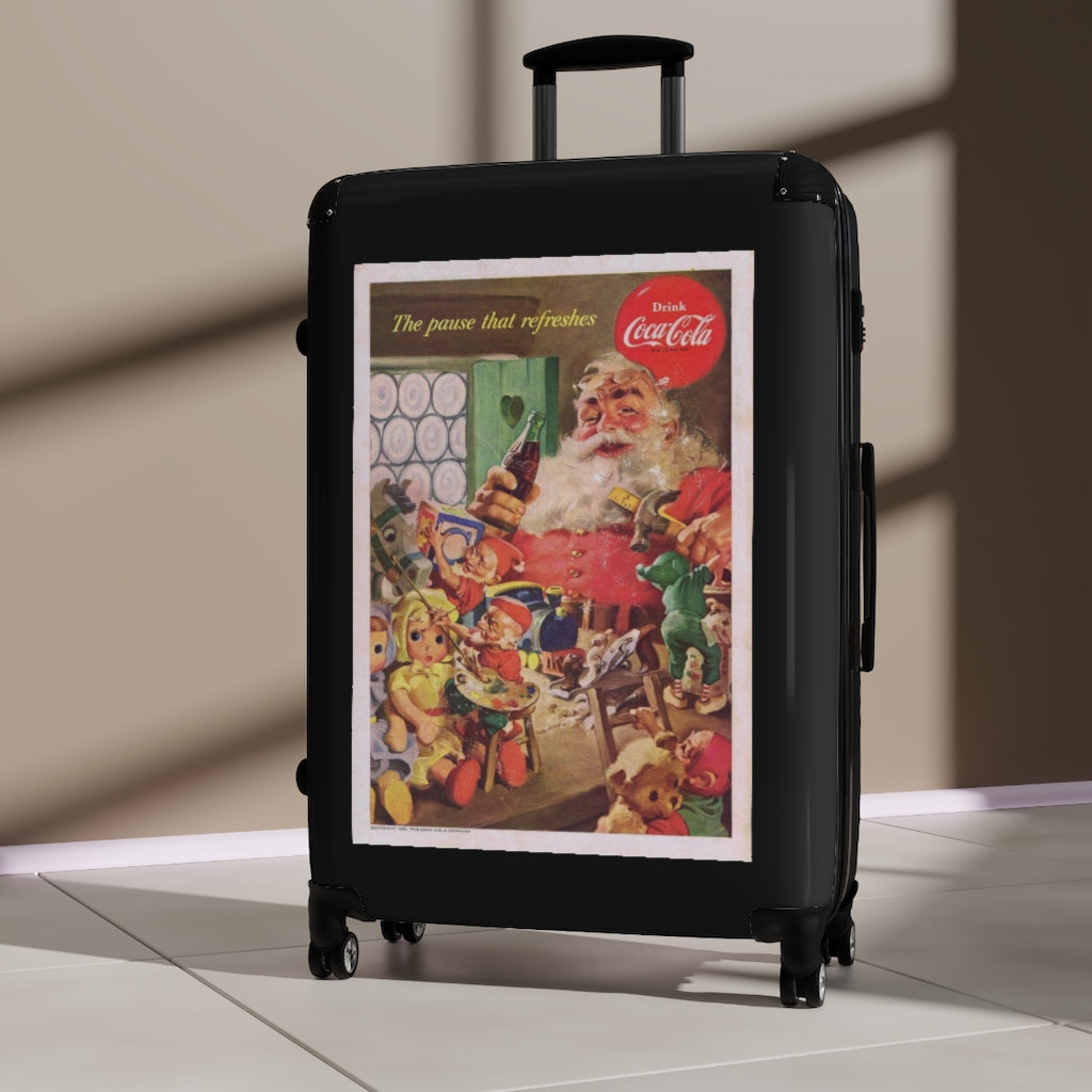 Getrott Classic Coca Cola Santa Claus World Classic Poster Black Cabin Suitcase Inner Pockets Extended Storage Adjustable Telescopic Handle Inner Pockets Double wheeled Polycarbonate Hard-shell Built-in Lock