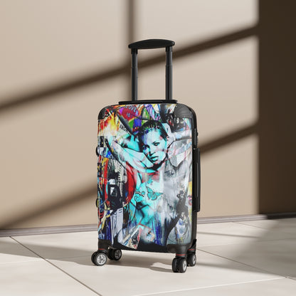 Getrott Kate Moss Graffiti Fashion Cabin Suitcase Inner Pockets Extended Storage Adjustable Telescopic Handle Inner Pockets Double wheeled Polycarbonate Hard-shell Built-in Lock
