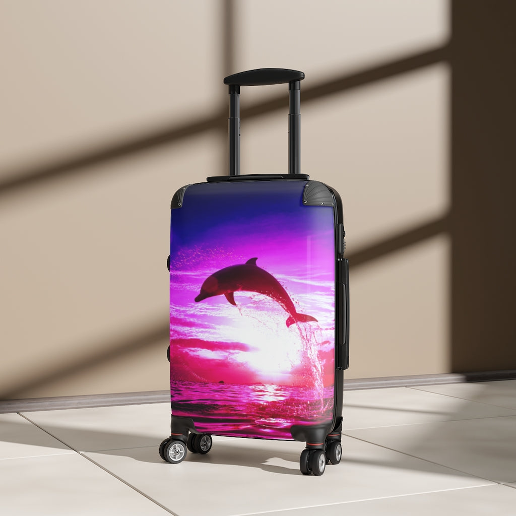Getrott Dolphin Pink Dream Cabin Suitcase Inner Pockets Extended Storage Adjustable Telescopic Handle Inner Pockets Double wheeled Polycarbonate Hard-shell Built-in Lock Carry-On Travel Check Luggage 4-Wheel Spinner Suitcase Bag Multiple Colors and Sizes