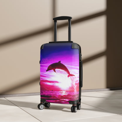 Getrott Dolphin Pink Dream Cabin Suitcase Extended Storage Adjustable Telescopic Handle Double wheeled Polycarbonate Hard-shell Built-in Lock Carry-On Travel Check Luggage 4-Wheel Spinner Suitcase Bag Multiple Colors and Sizes-Bags-Geotrott