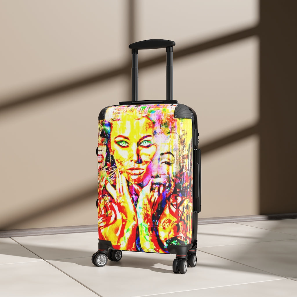 Getrott Amelia Face Graffiti Art Cabin Suitcase Inner Pockets Extended Storage Adjustable Telescopic Handle Inner Pockets Double wheeled Polycarbonate Hard-shell Built-in Lock